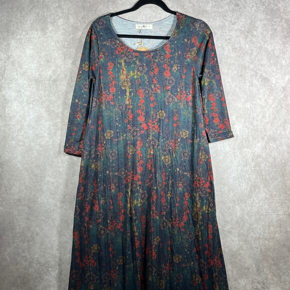 Natural Life‎ Lottie Maxi Dress Women Small Blue Watercolor Floral Midi Boho NEW - Picture 2 of 10